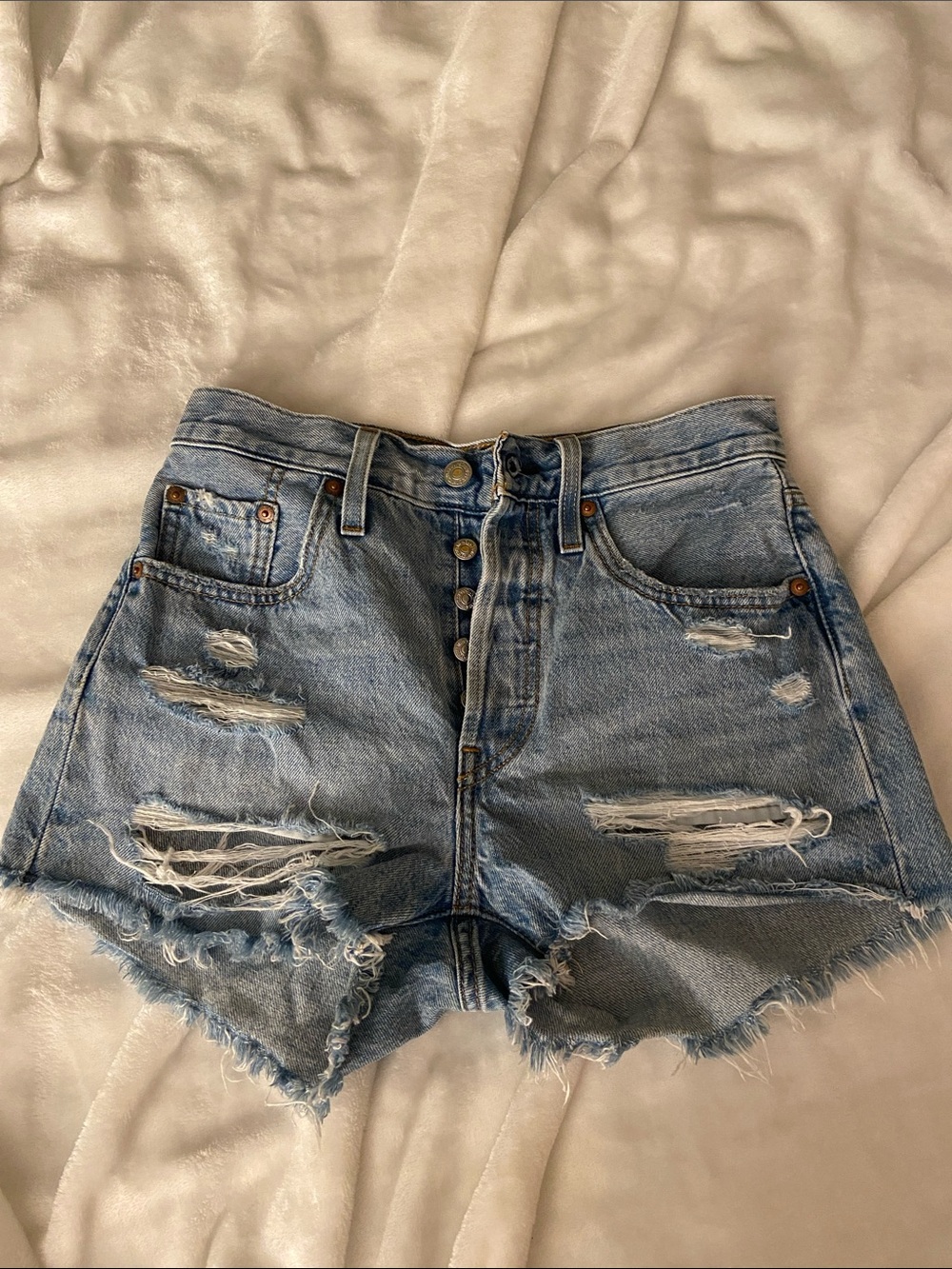 Levi's Light Wash Denim Cutoff Shorts button fly 501’s